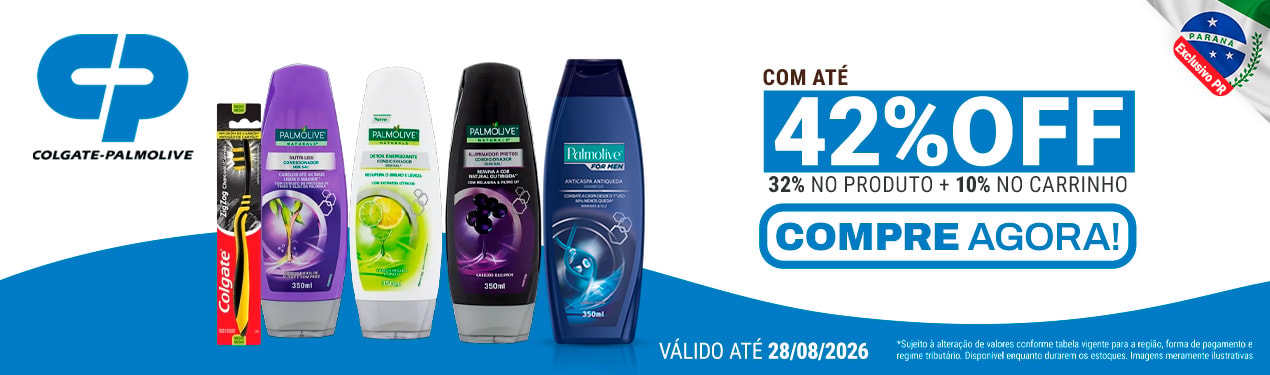 Linha Colgate Palmolive com 42% OFF*
