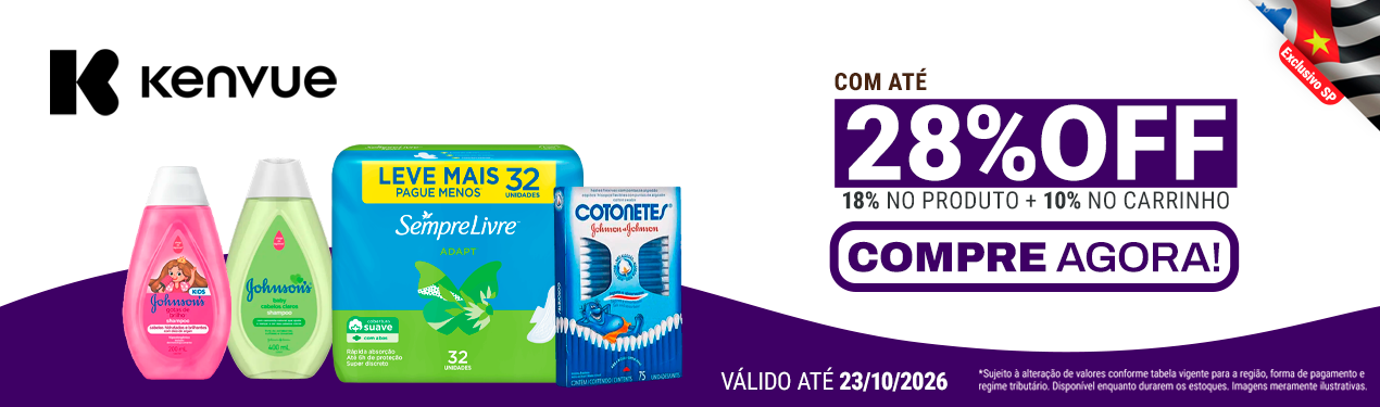 Linha Kenvue com 28% OFF*
