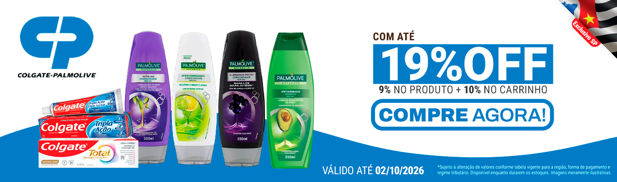 Linha Colgate Palmolive com 19% OFF*