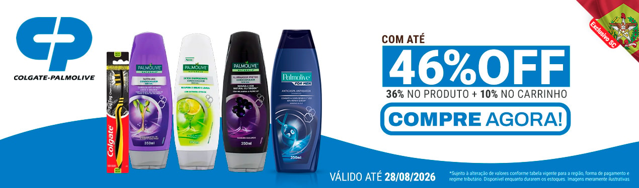 Linha Colgate Palmolive com 46% OFF*