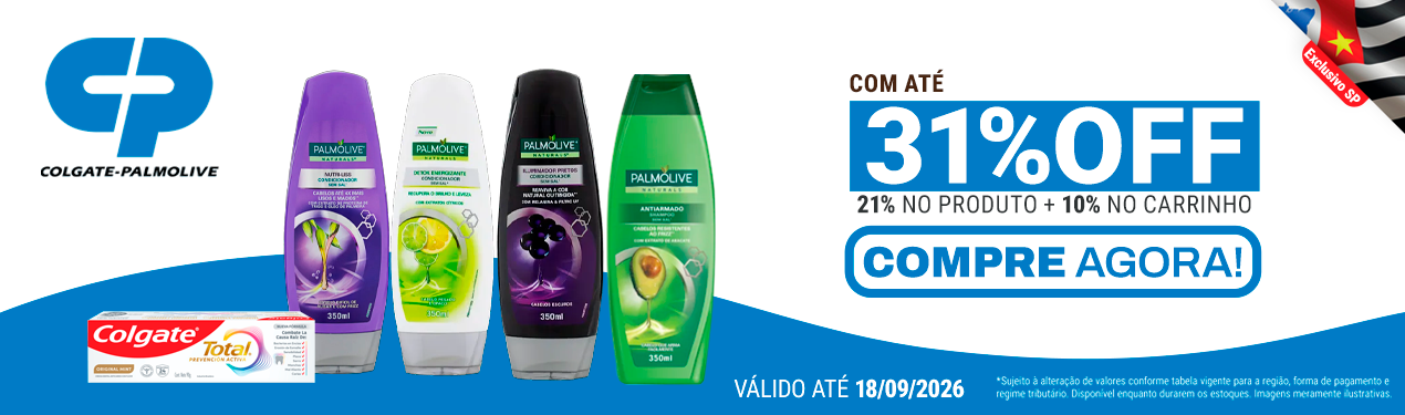 Linha Colgate Palmolive com 31% OFF*