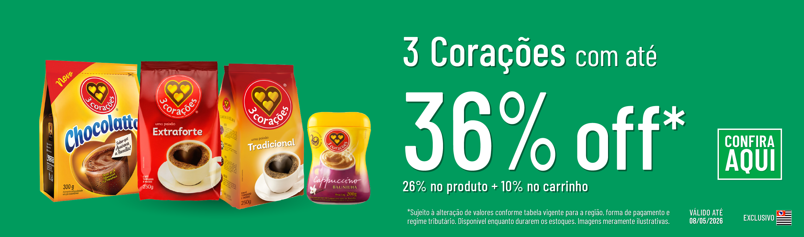 Linha 3 Corações com 36% OFF*