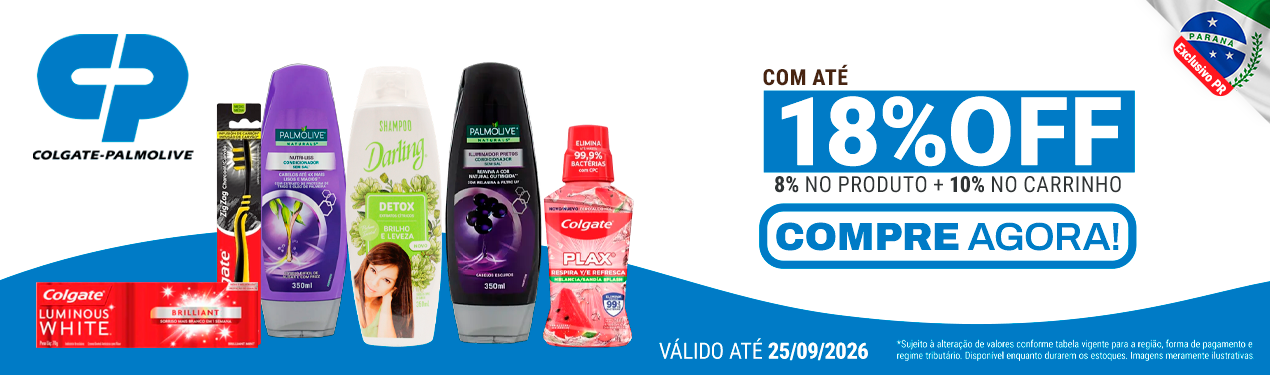 Linha Colgate Palmolive com 18% OFF*