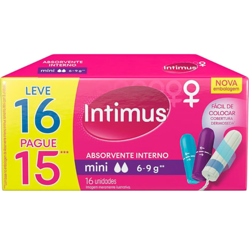 Absorvente Interno Intimus Mini Leve 16 Pague 15 Unidades