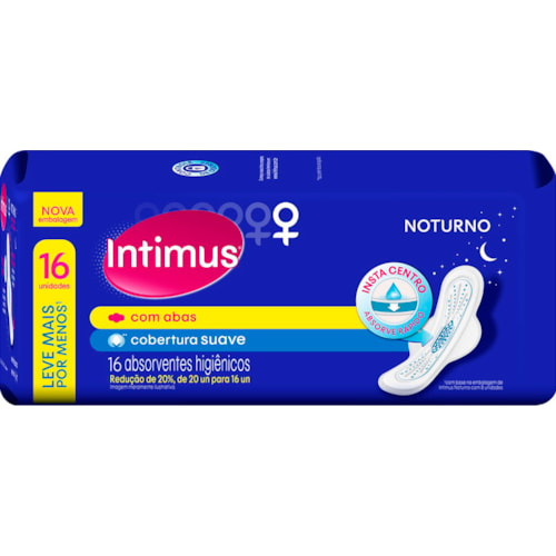 Absorvente Intimus Gel Noturno Cobertura Suave com Abas 16 unidades