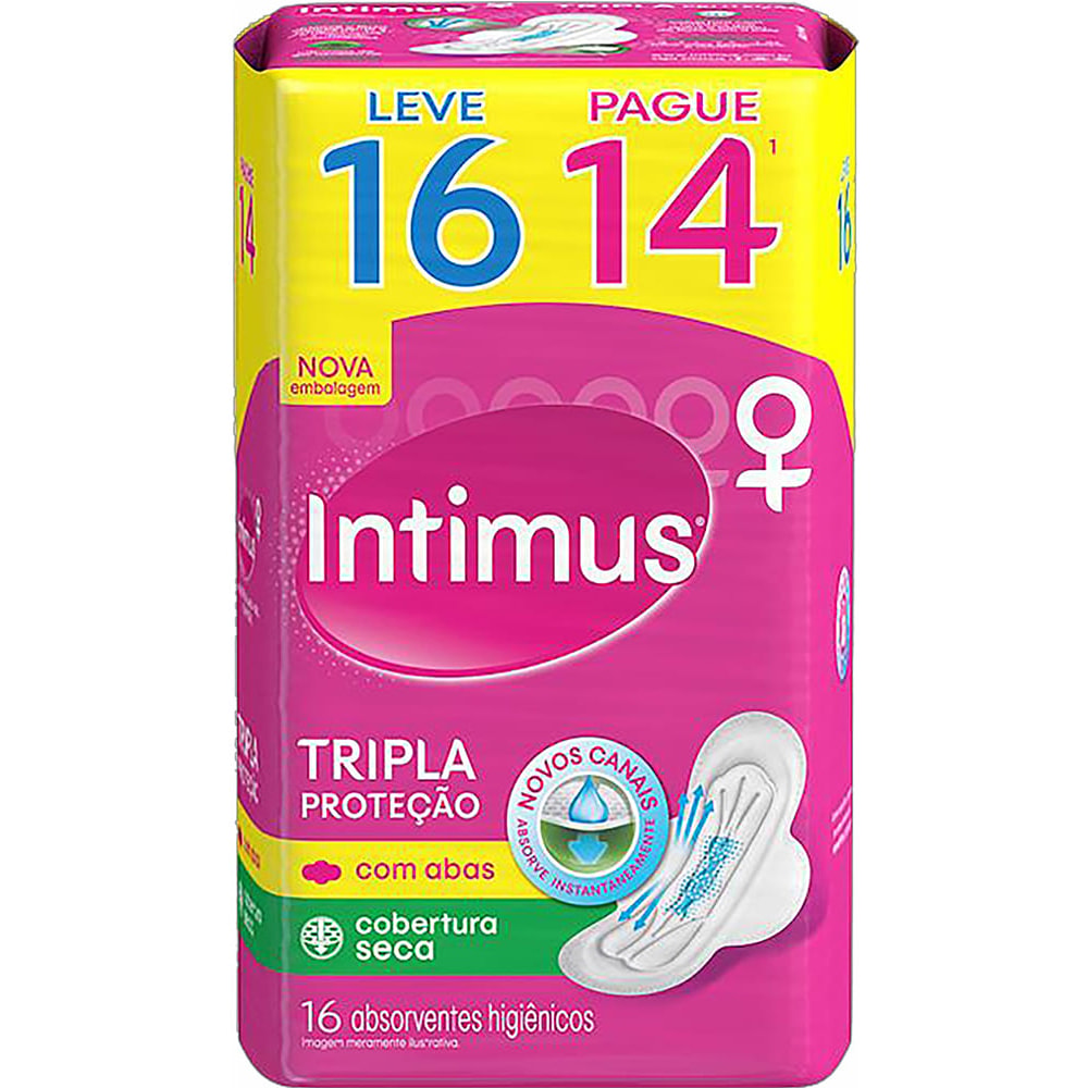 Absorvente Intimus Gel Tripla Proteção Seca Com Abas 16 unidades - Destro
