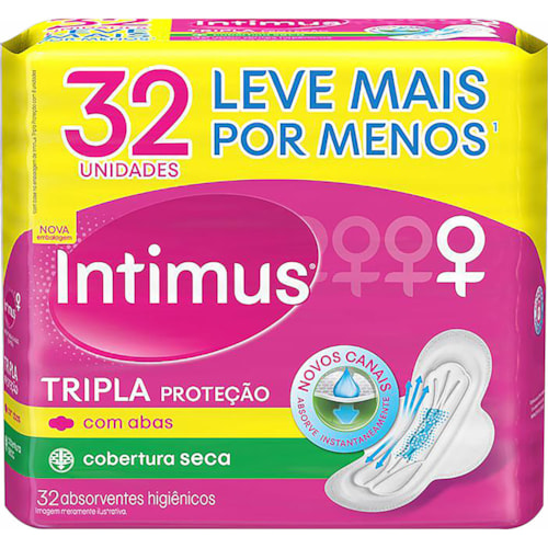 Absorvente Intimus Gel Tripla Proteção Seca Com Abas 32 unidades