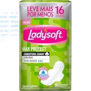Absorvente Ladysoft Max Protect Cobertura Suave Com Abas 16Un