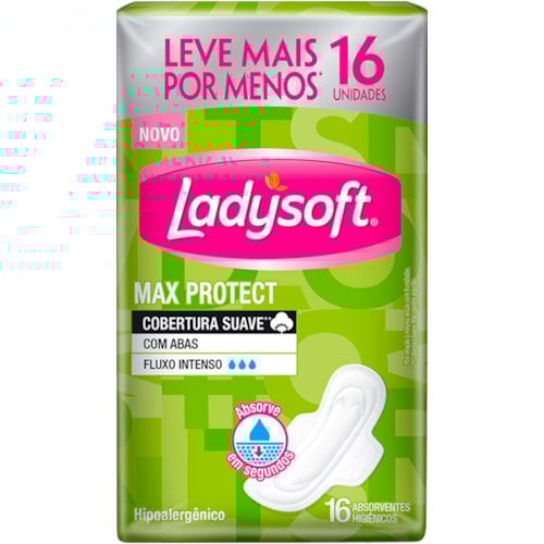 Absorvente Ladysoft Max Protect Cobertura Suave Com Abas 16Un