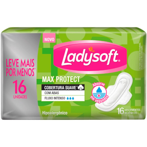 Absorvente Ladysoft Max Protect Cobertura Suave Com Abas 16Un