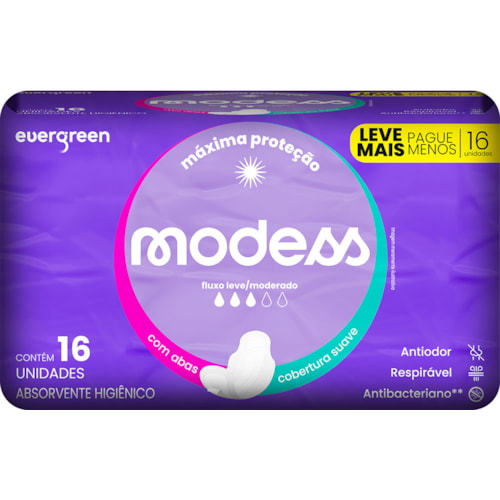 Absorvente Modess Cobertura Suave Com Abas 16Un Leve + Pague -