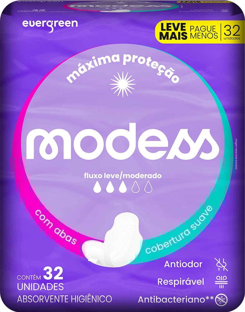 Absorvente Modess Cobertura Suave Com Abas 32Un Leve + Pague