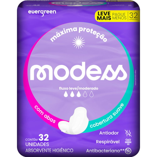 Absorvente Modess Cobertura Suave Com Abas 32Un Leve + Pague -