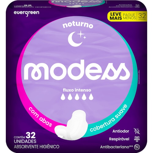 Absorvente Noturno Modess Cobertura Suave Com Abas 32Un Leve + Pague -