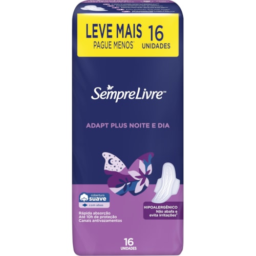 Absorvente Sempre Livre Adapt Plus Noite Dia Seca Com Abas 16Un