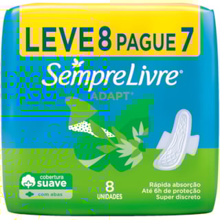 Absorvente Sempre Livre Adapt Suave Com Abas Leve 8 Pague 7 unidades