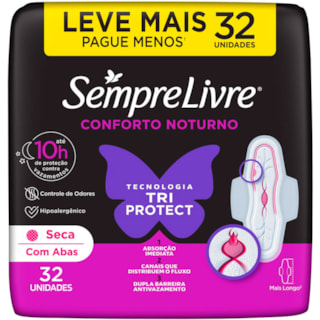 Absorvente Sempre Livre Noite e Dia Adapt Plus com Abas 32 unidades