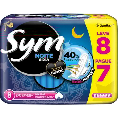 Absorvente Sym Noite e Dia Com Abas 8 unidades