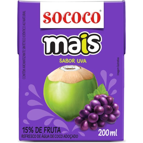 Água de Coco Sococo Sabor Uva 200ml