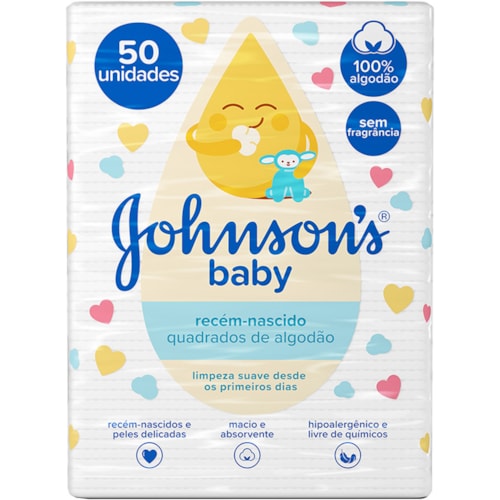 Algodão Quadrado Johnson's Baby Recém Nascidos 50Un