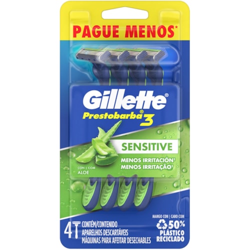 Aparelho de Barbear Gillette Prestobarba3 Sensitive Leve 4 Pague 3