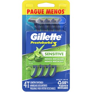 Aparelho de Barbear Gillette Prestobarba3 Sensitive Leve 4 Pague 3