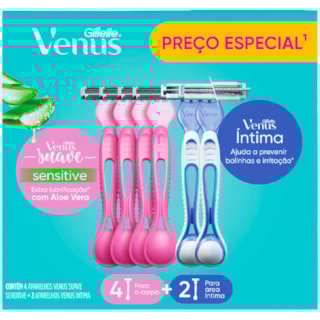 Aparelho de Depilar Gillette Venus Suave e Íntima 4Un + 2Un