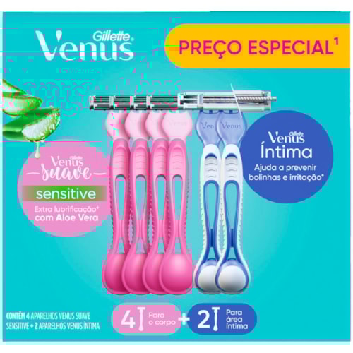 Aparelho de Depilar Gillette Venus Suave e Íntima 4Un + 2Un