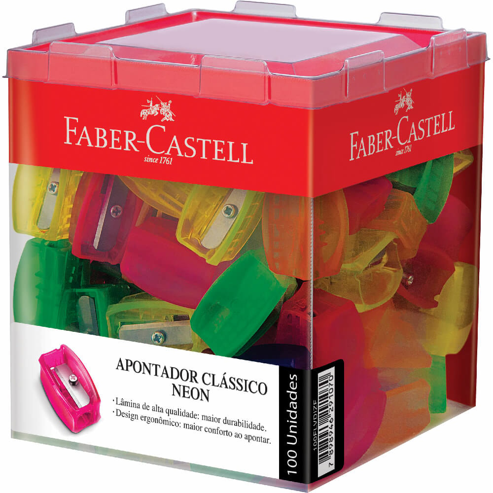 Apontador Faber-Castell Sem Depósito Neon 100 Unidades - Destro
