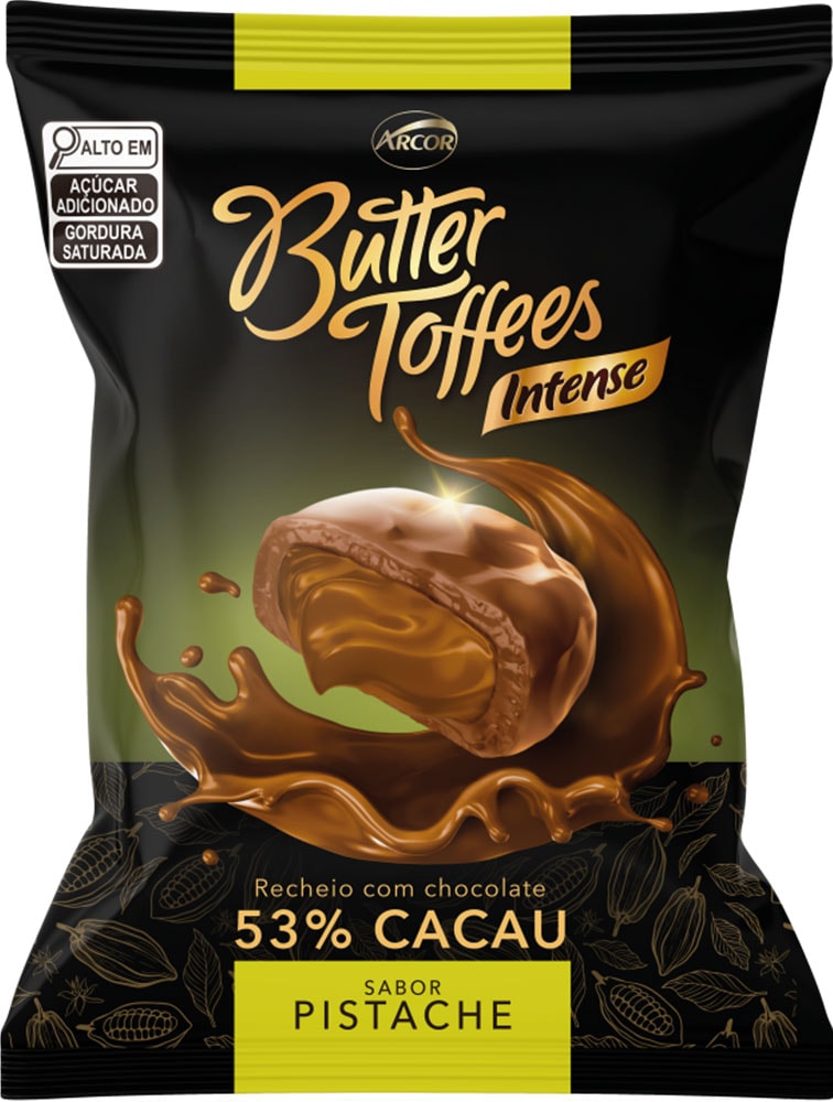 Bala Butter Toffees Intense 53% Cacau Sabor Pistache Com Recheio De Ch ...