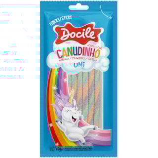 Bala Docile Canudinho Unicórnio Sabor Morango Ácido 70g Promo