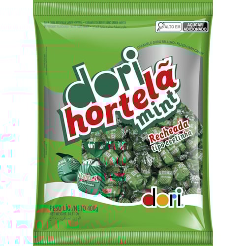 Bala Dori Hortelã Mini Recheada Tipo Cestinha 400g