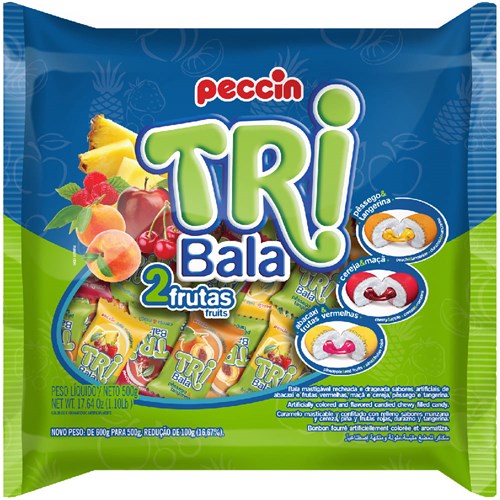 Bala Peccin Tribala 2 Frutas Sortidas 500g