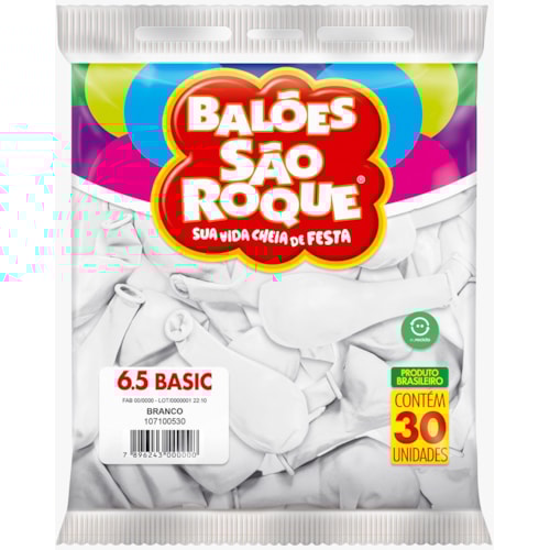 Balões São Roque Branco 6.5 30Un