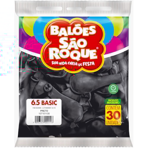 Balões São Roque Preto 6.5 30Un