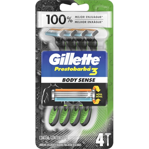 Barbeador Gillette Prestobarba3 Body Sense Descartável 4Un