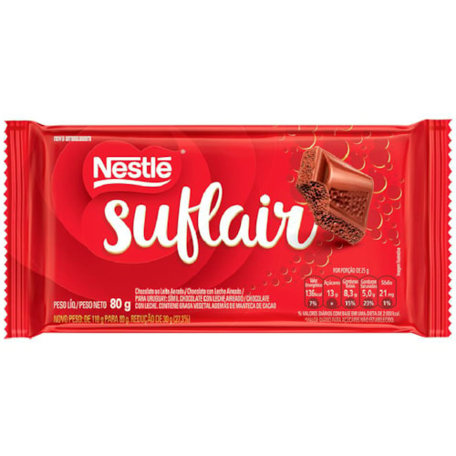 Barra de Chocolate Suflair Ao Leite Nestlé 80g