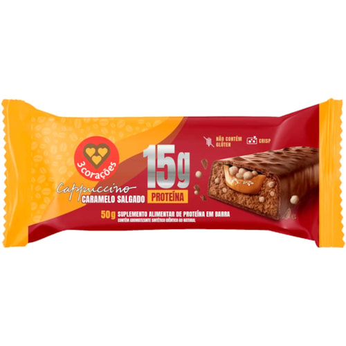 Barra de Proteína 3 Corações Cappucino Caramelo Salgado 50g