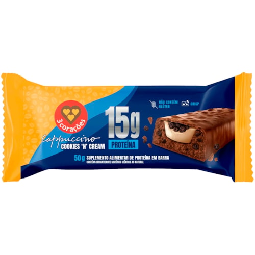 Barra de Proteína 3 Corações Cappucino Cookies N Cream 50g