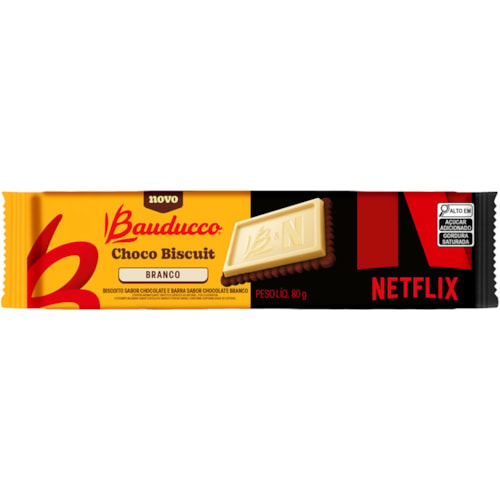 Biscoito Bauducco Choco Biscuit Netflix Branco 80g