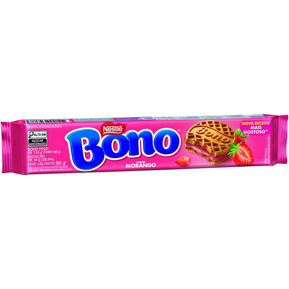 Biscoito Bono Recheado Sabor Morango 90g - Destro