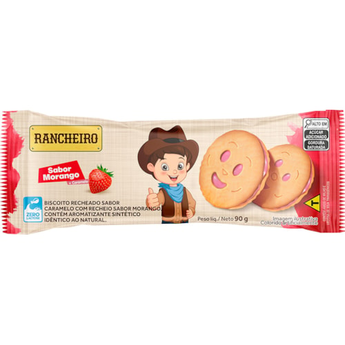 Biscoito Rancheiro Recheado Sabor Morango + Caramelo 90g