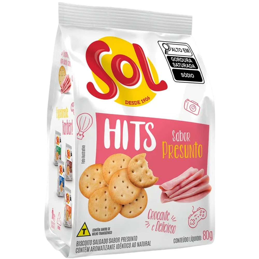 Biscoito Sol Hits Sabor Presunto 80g - Destro