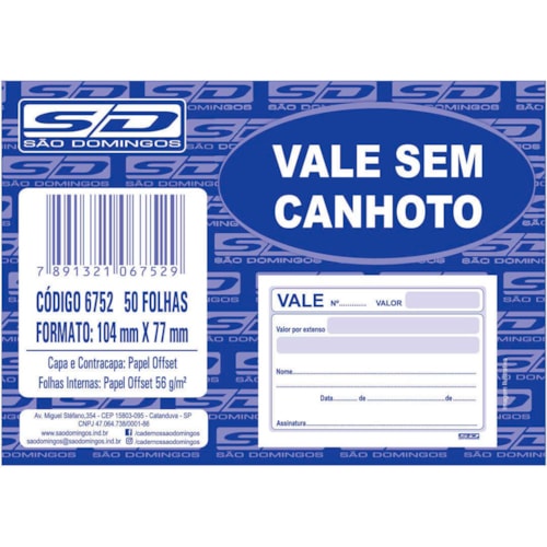 Bloco de Vale São Domingos Sem Canhoto 50 Folhas