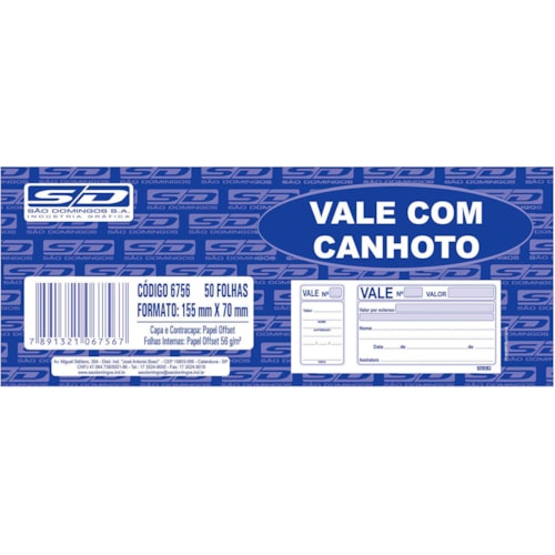 Bloco Vale São Domingos Com Canhoto 50 Folhas