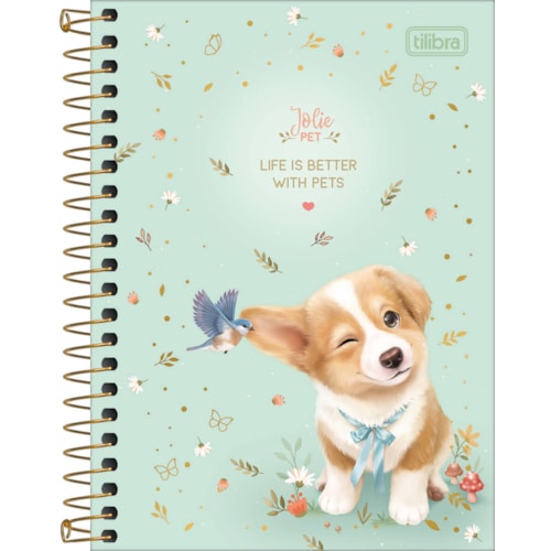 Caderno Tilibra Espiral 1/4 Jolie Pet Capa Dura 80 Folhas