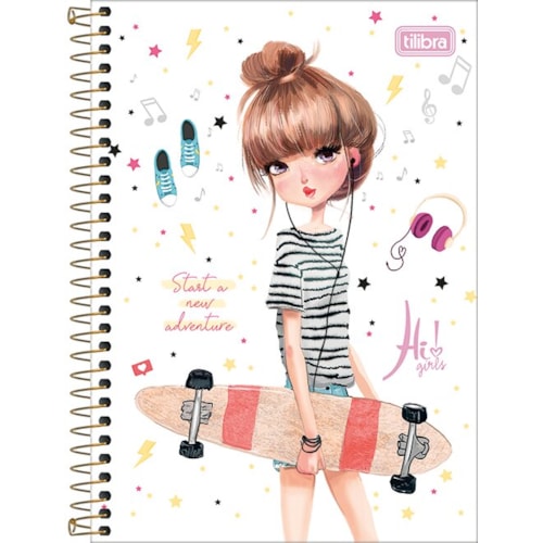 Caderno Tilibra Espiral Capa Dura Universitário 10 Mt Hi! Girls 200Fls