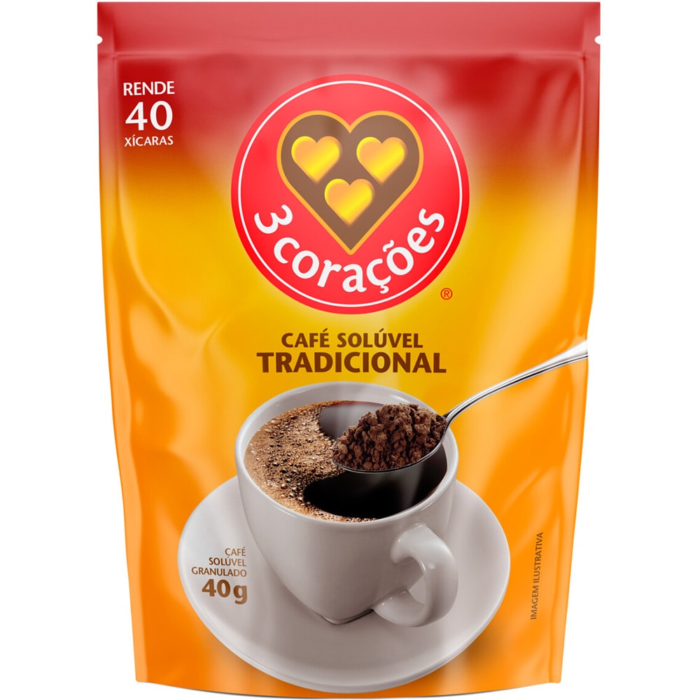 Café 3 Corações Solúvel Tradicional Sachê 40g - Destro
