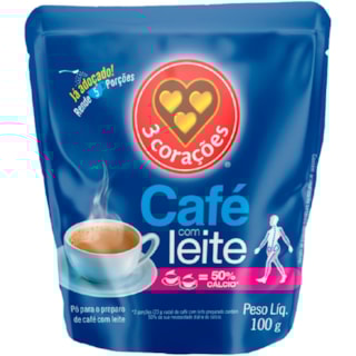 Café com Leite 3 Corações Solúvel Sachet 100g