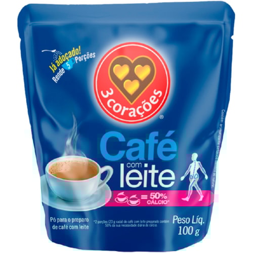 Café com Leite 3 Corações Solúvel Sachet 100g